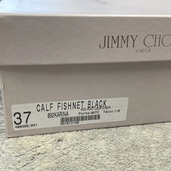 SOLD Jimmy Choo Karina Black Fishnet Studded Calf Leather Cage Heels with Box 37 - Picture 15 of 16